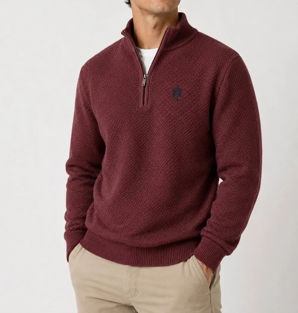 French Connection Classic Burgundy Quarter-Zip Knit Sweater Size Small